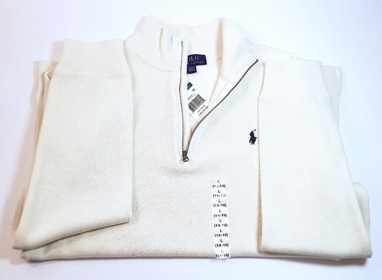 Polo Ralph Lauren Boys Half Zip Sweater CHIC CREAM Sweatshirt 100% Cotton - Sweaters