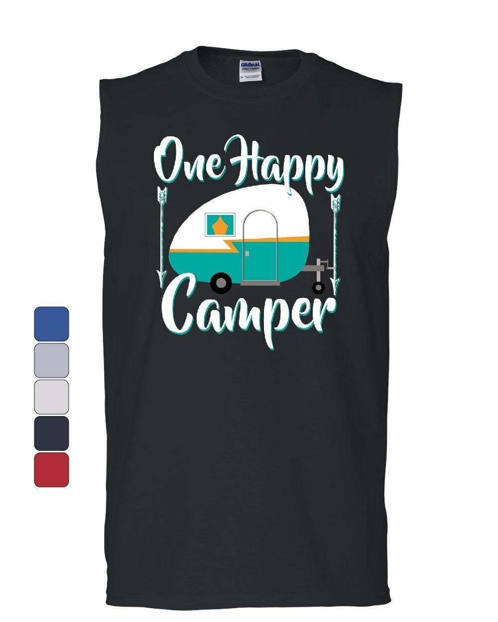 One Happy Camper Muscle Shirt Camping Roadtrip RV Trailer Sleeveless ...