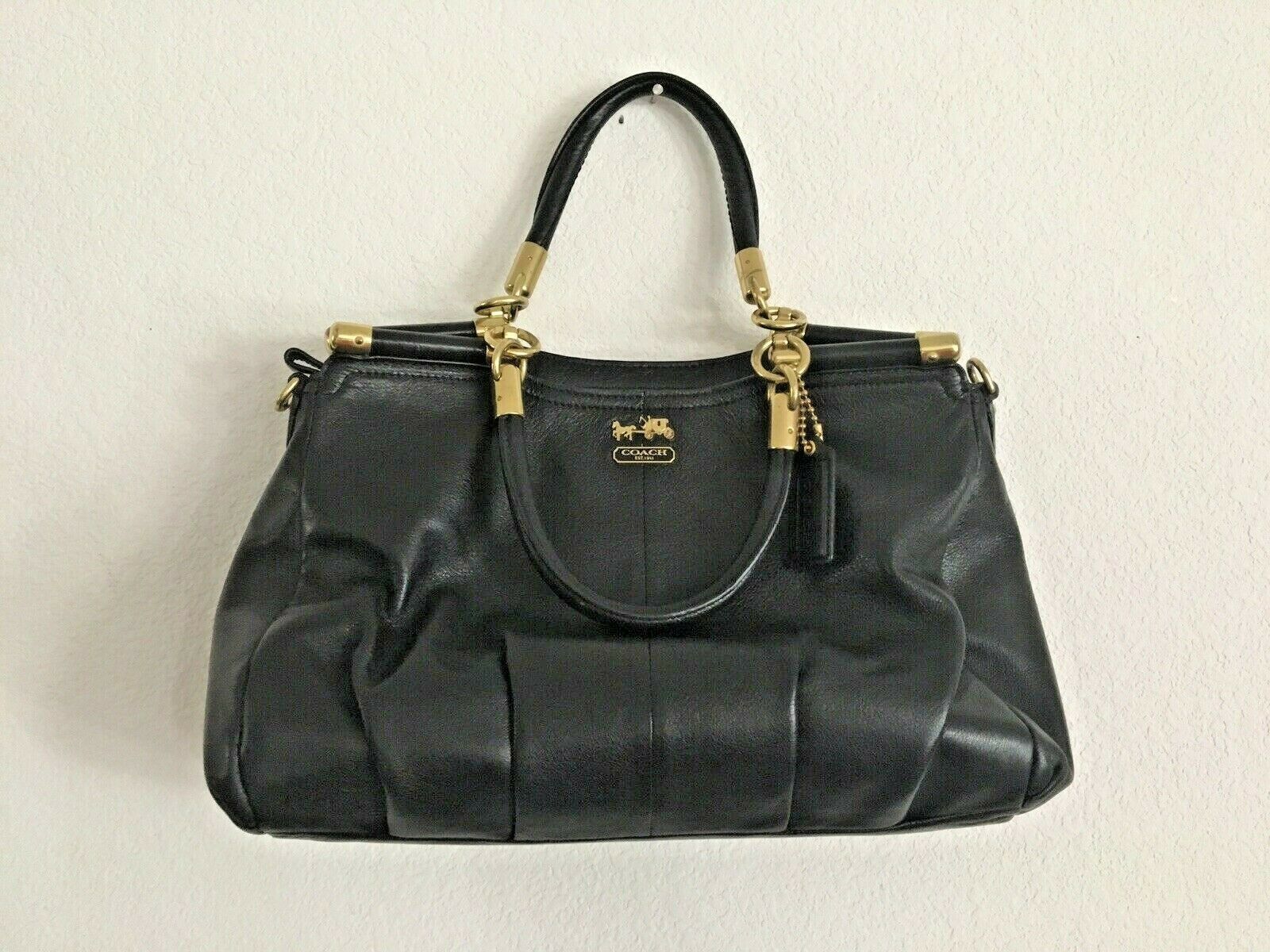 Genuine Coach Bag Leatherware Zip Tote Handbag Purse Gold Black Purple ...