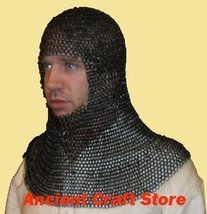 Butted Chain-mail Hood (Round-neck) Blackend Coif re-enactment / larp / role-pla
