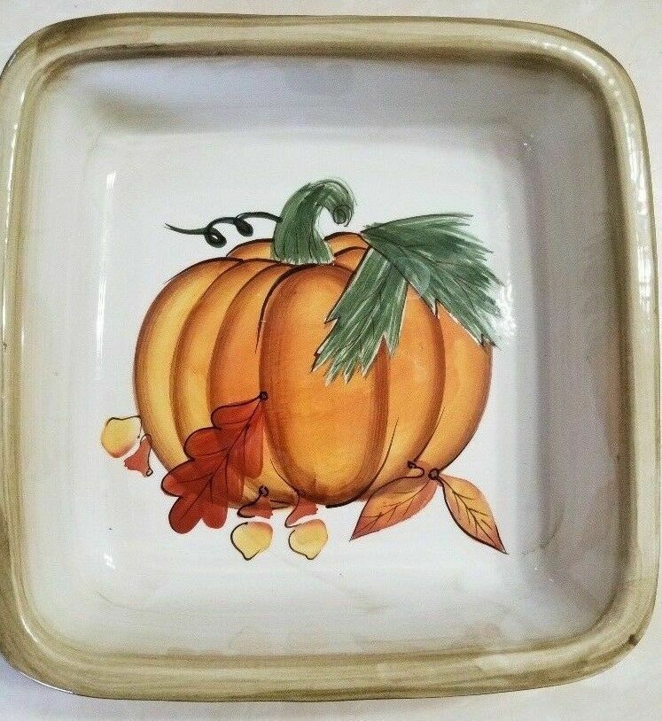 Primary image for Hausenware 9.5 x 9.5" Casserole Baking Dish Pumpkin Harvest Fall Autumn Leaves