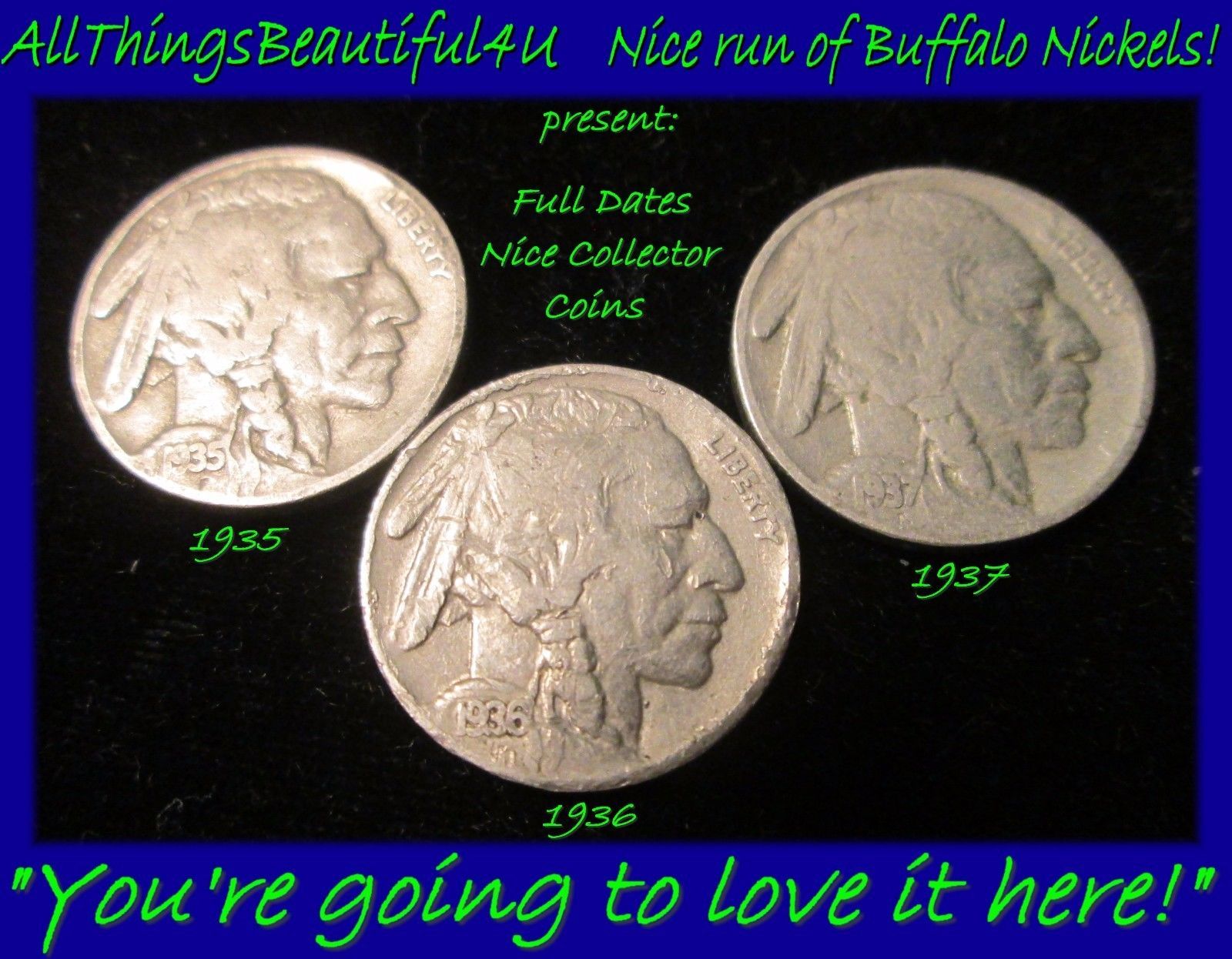 1935, 36, & 37 Nice Consecutive BUFFALO NICKELS! No Reserve! - $8.15