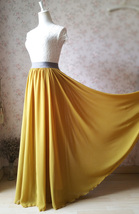 Yellow Rust Maxi Chiffon Skirt Outfit Floor Length Bridesmaid Skirt Plus Size image 2