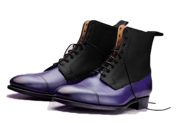 Handmade Purple & Black Leather Boots, Dress Fashion Leather Two Color Boots