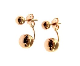 18K ROSE GOLD PENDANT EARRINGS ROUNDED DOUBLE SPHERE 5-8mm, SHINY, SMOOTH image 1