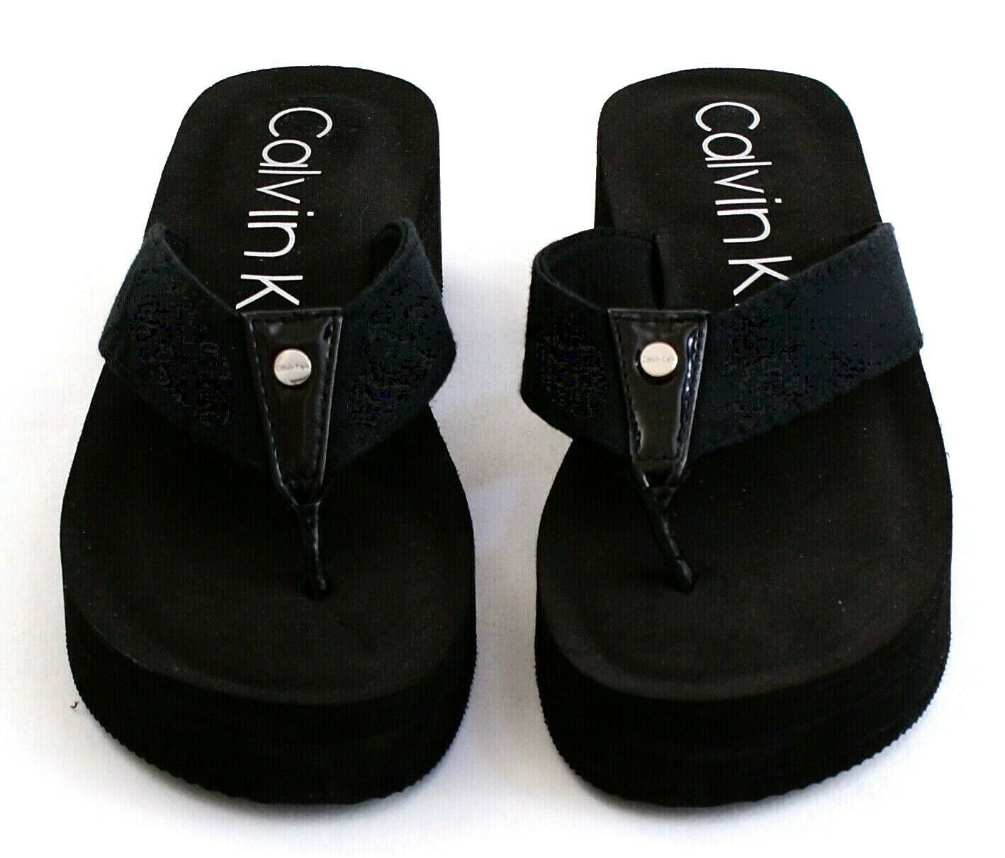 Calvin Klein Black Mulan Platform Wedge Thong Sandals Women's NEW - Sandals & Flip Flops