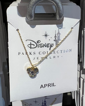 Disney Parks Mickey Mouse Faux Crystal April Birthstone Necklace Gold Color