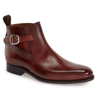 Men's Burgundy High Ankle Plain Rounded Toe Black Sole Genuine Leather Boots