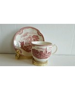 Johnson Bros England Kentworth Castle Tea Cup and Saucer Cranberry EUC S... - $14.99