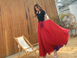 Women High Waist Floor Length Chiffon Skirt Purple Red Chiffon Bridesmaid Skirt  image 3