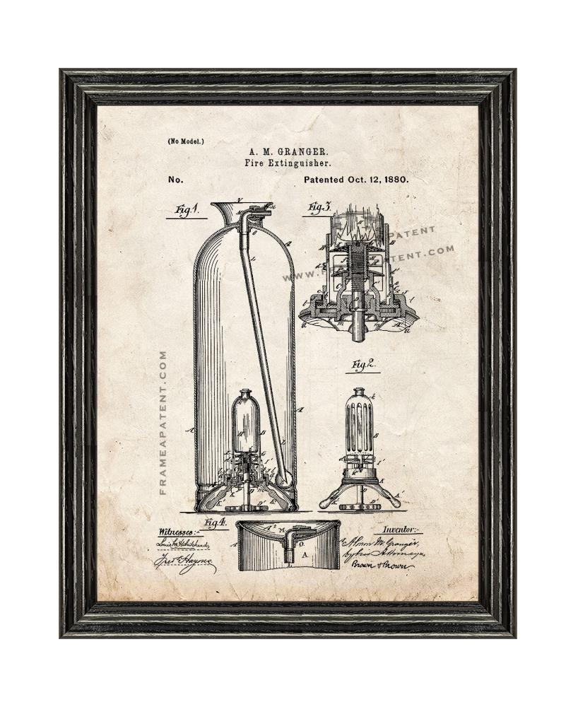 Fire Extinguisher Patent Print Old Look With Black Wood Frame