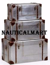 NauticalMart Silver Industrial Style Aluminium Trunk Set