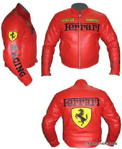 Image of Ferrari Biker Jacket Red Handmade Made to Order Pure Leather Safety Pads XS 6XL