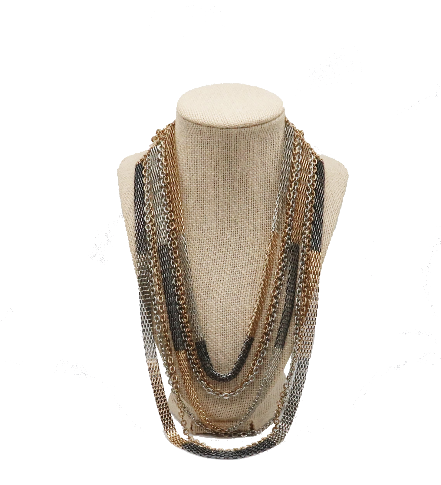 Primary image for Vintage multi strand gold tone & gun metal statement chain necklace