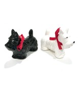 Vintage Scotty Dogs Black &amp; White Salt &amp; Pepper Shakers Takahashi Unused - $22.99