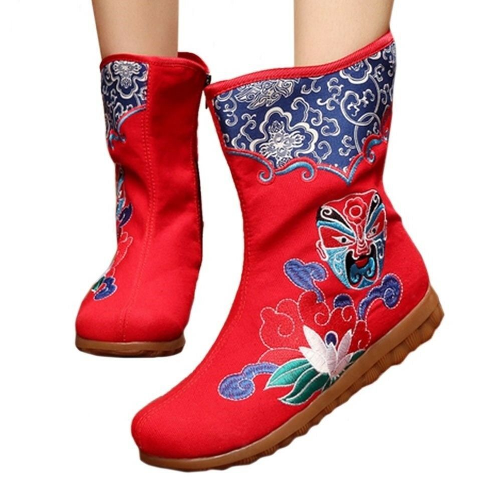 Vintage Beijing Cloth Shoes Embroidered Boots red 35 - Boots