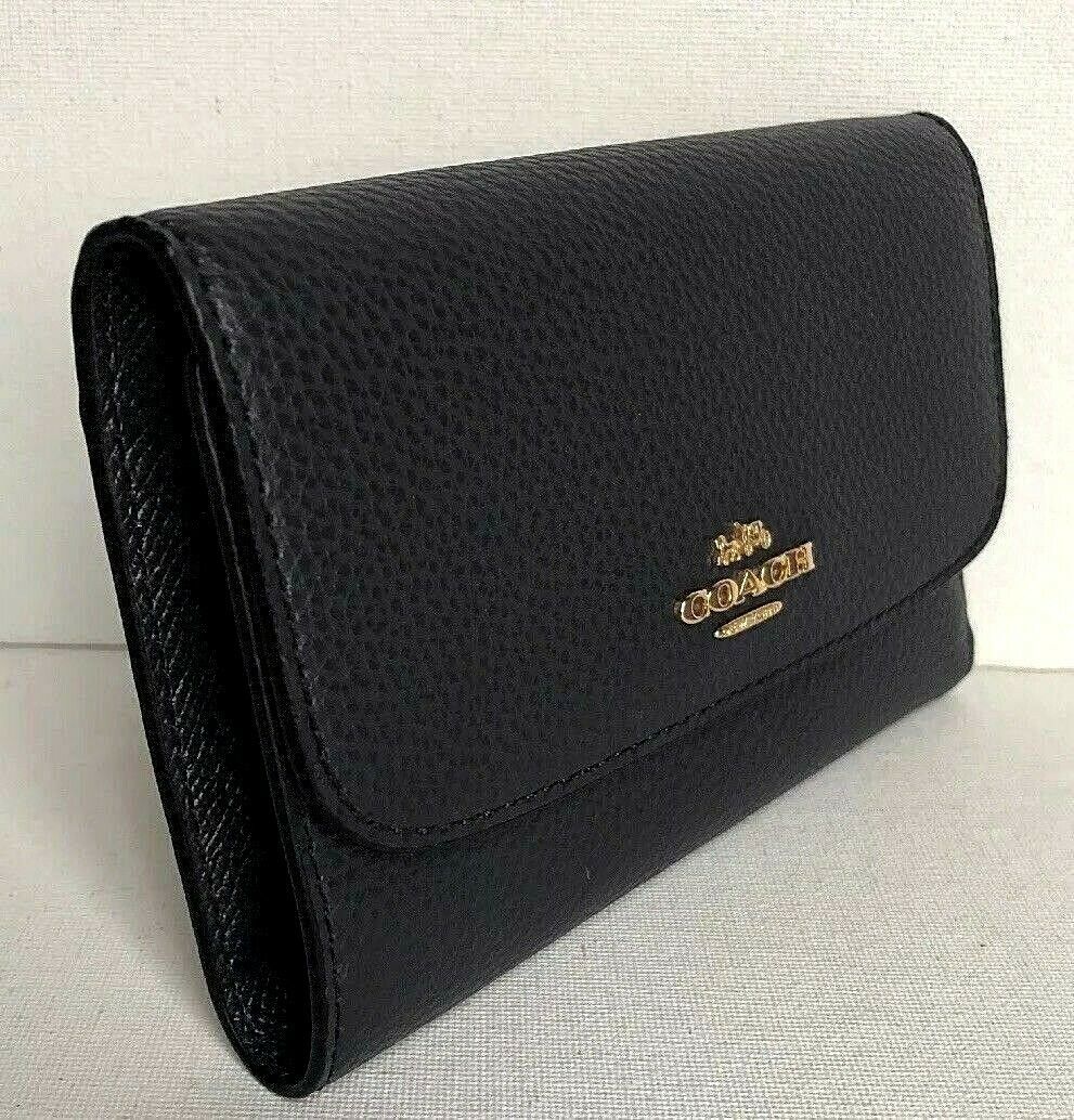 New Coach F30204 Medium Envelope wallet Leather Black Wallets
