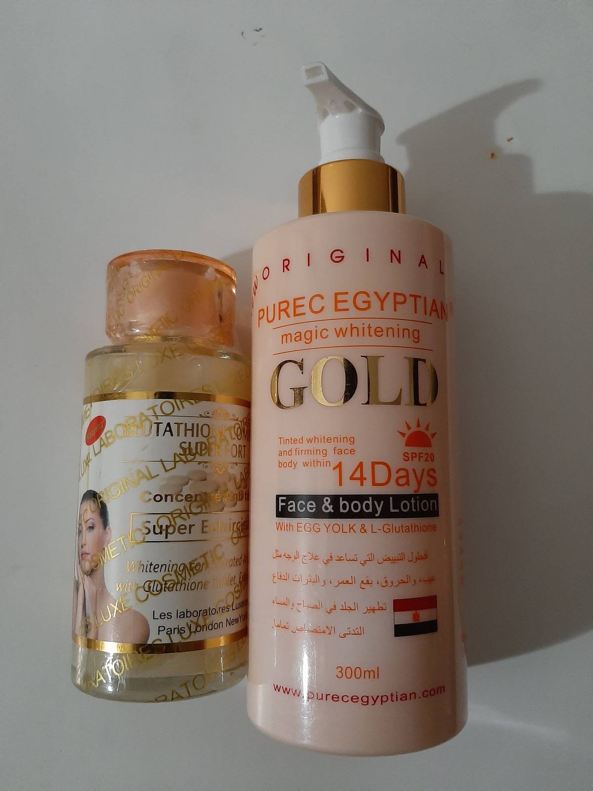 Pure Egyptian Gold whitening face body lotion+ Glutathione comprime serum