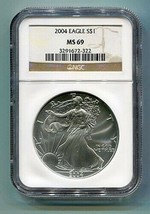 2004 AMERICAN SILVER EAGLE NGC MS69 BROWN LABEL PREMIUM QUALITY NICE COI... - $51.95