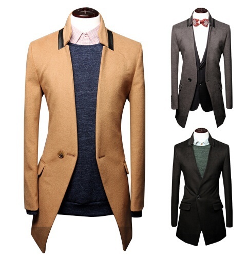 Men's Fashion Stand Collar Long Trench Coat Men Dress Overcoat