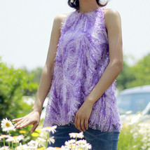 Women Halter Neck SEQUIN TOPS Sleeveless Sequined Party Tops Purple Retro Style  image 1