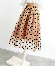 Summer Khaki Polka Dot Skirt Outfit Women A-line Organza Midi Pleated Skirts image 5