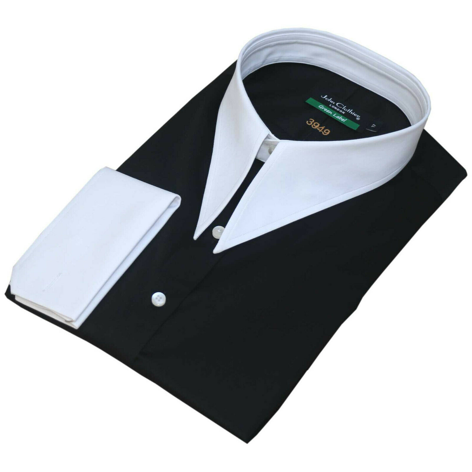 Spear Point Collar Men Shirt Black Banker Cotton Vintage Dagger Collar Spear Point Collar Men Shirt Black Banker Cotton Vintage Dagger Collar