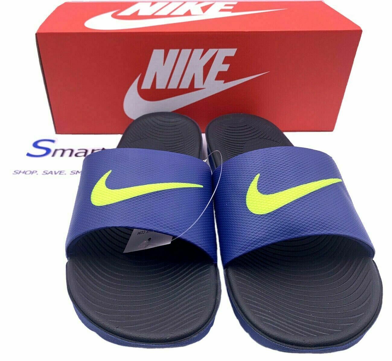 NIB SIZE 9-13 MEN Nike Air Kawa Slides Sandals Logo Swoosh BLUE VOLT ...