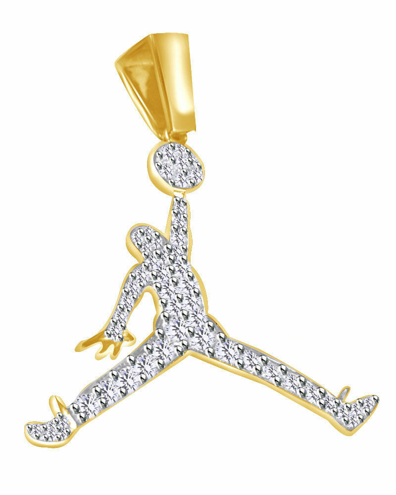 10K Yellow Gold Over Jumpman Jordan Logo DVVS1 Diamond Pendant Charm 0