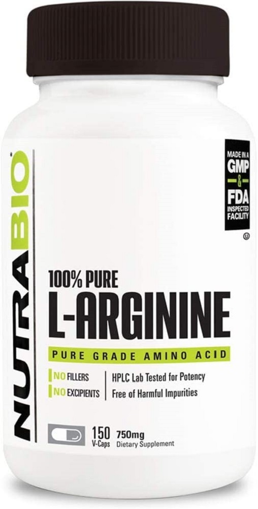 NutraBio Pure Fermented L-Arginine Supplement (150 Capsules, 750mg Each)