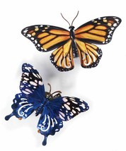 Butterfly Wall Plaques Set of 2 Led Light Up Orange Blue Metal Garden Home Decor - $59.39