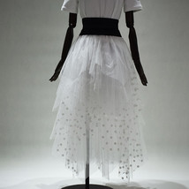 Women White Tiered Tulle Skirt High Waisted Midi Tulle Skirt Wedding Outfit  image 4