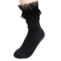 Lace Mid-calf Length Socks Fashion Crew Socks Soft Casual Socks-Dark Gray - £9.68 GBP