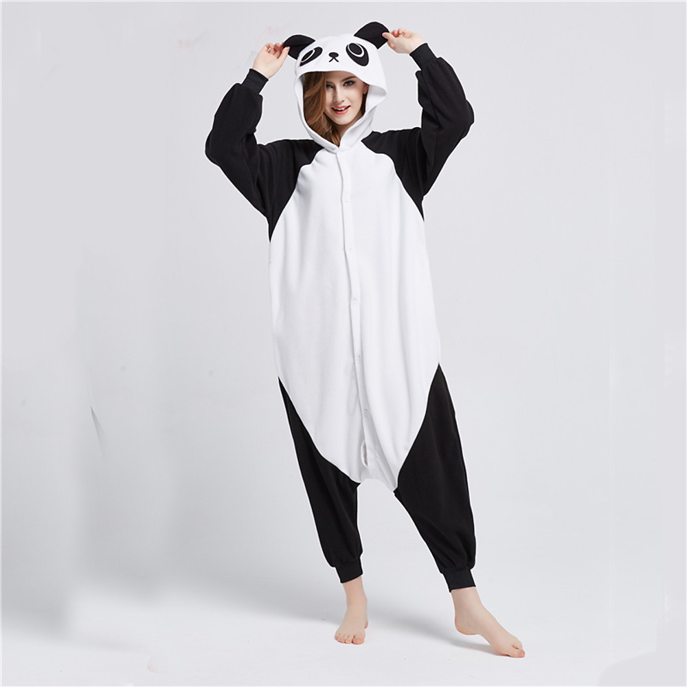 Adults' Kigurumi Pajamas Panda Onesie Pajamas Polar Fleece Black ...