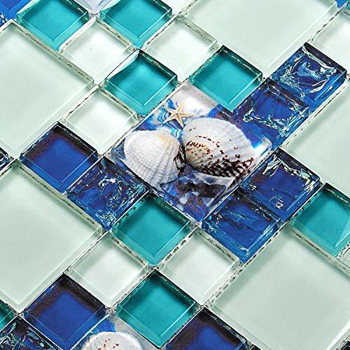 Beach House Style Bathroom Tile Blue & White Crackle Glass Backsplash Set of 5
