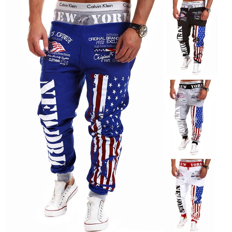2021 New Fashion Men's Personality American Flag Print Pants Men's Casual Sports