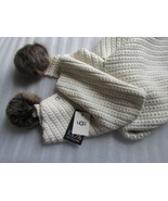 UGG Scarf Cream Knit Sequins Shearling Pom Poms NWD - $94.05