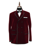 Maroon Smoking Velvet Mens Jacket Dinner Party Wear Blazer Coat - $139.99