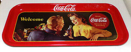 Vintage Coca Cola Tray w Marine & Lady Long 19" Red Serving Tray Org. Art 1943 - $250.00