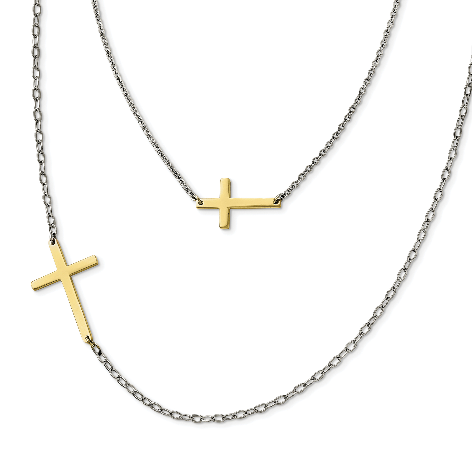 Stainless Steel Double Sideways Cross Layered Necklace - Fine Necklaces ...