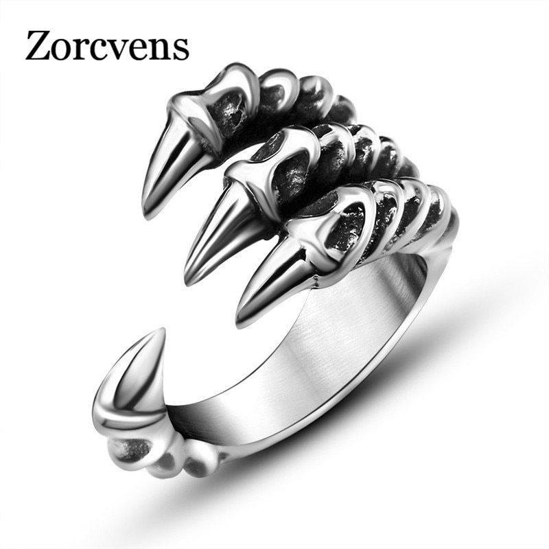 ZORCVENS New Punk Rock Stainless Steel Mens Biker Rings Vintage Gothic Jewelry S