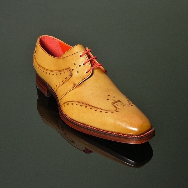 Men handmade dress Tan color wingtip derby formal shoes, Men's leather shoes,