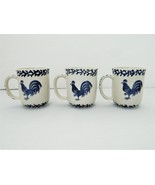 Folk Craft Tienshan  – 3 Coffee/Tea Mugs – Sponge Blue Rooster – 8 oz.  - $14.50