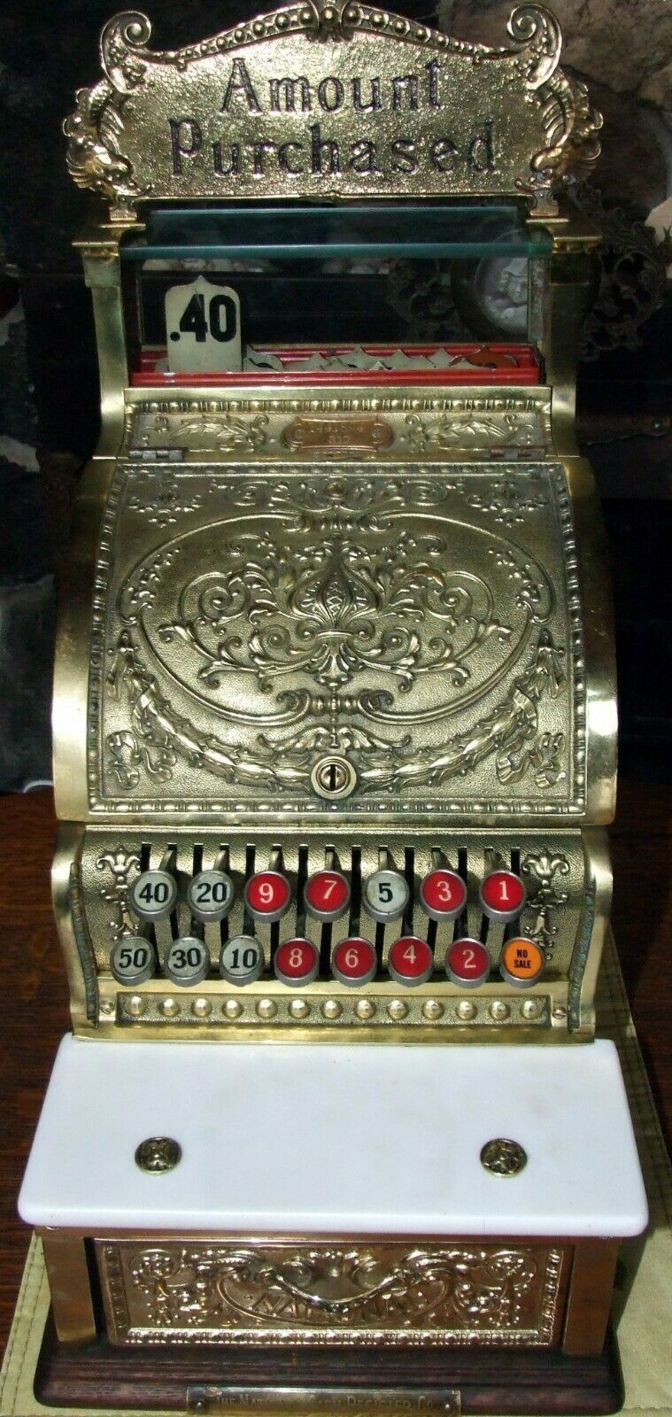 ANTIQUE BRASS NATIONAL CASH REGISTER MODEL 312 CANDY OR BARBER SHOP