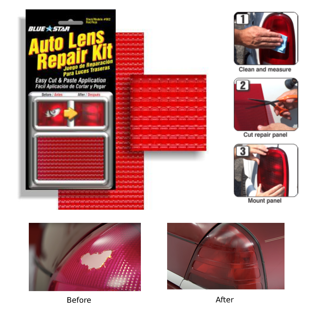 Red Auto lens tail light repair kit, DIY fix broken car grid tail lens