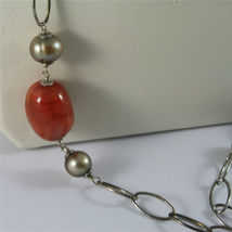 .925 SILVER RHODIUM NECKLACE 29,53 In, RED AGATE, BAROQUE PEARLS, AGATE PENDANT image 5