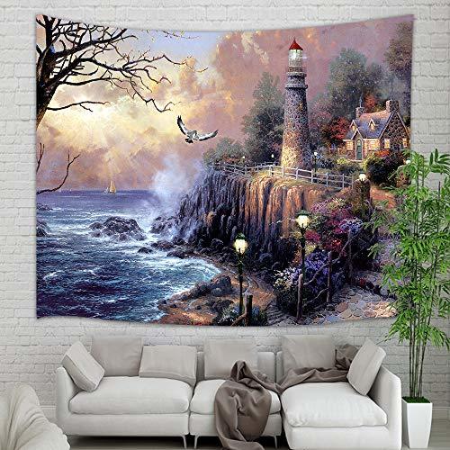 KOTOM Lighthouse Tapestry Wall Hanging, Painting Lighthouse by Ocean