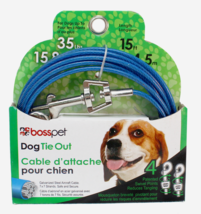 PDQ Boss Pet 15&#39; DOG TIE OUT Blue/Silver Vinyl Coated Cable MEDIUM Dog 3... - $12.76