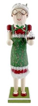 Wooden Christmas Nutcracker,15&quot;,WHITE MRS. CLAUS IN GREEN APRON WITH CUP... - $34.64