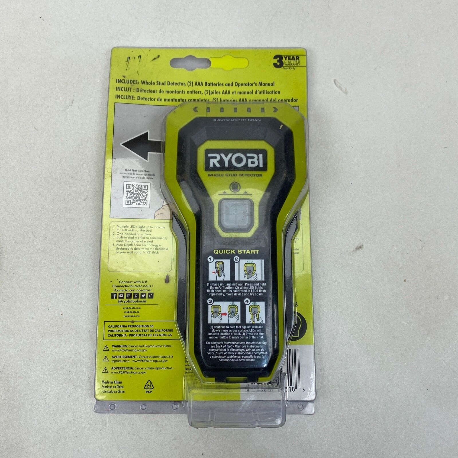 RYOBI ESF5002 Whole Stud Finder Auto Depth Scan Tech HandHeld Multiple LED